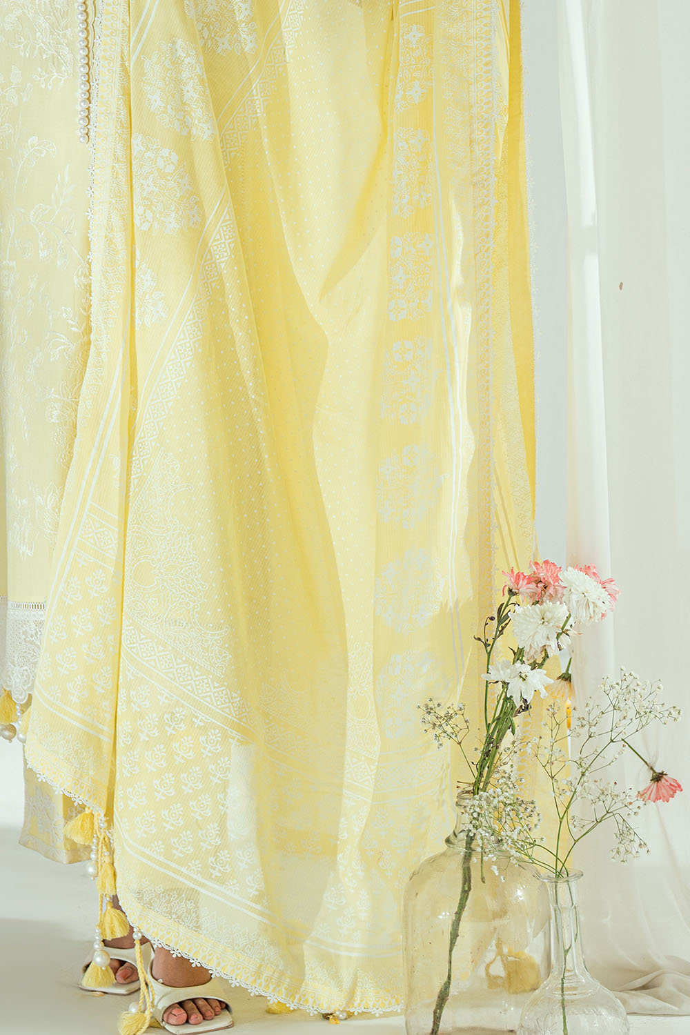 3 Piece Embroidered Lawn Suit with Lacquer Printed Denting Dupatta