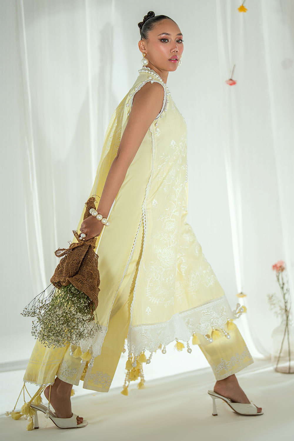 3 Piece Embroidered Lawn Suit with Lacquer Printed Denting Dupatta