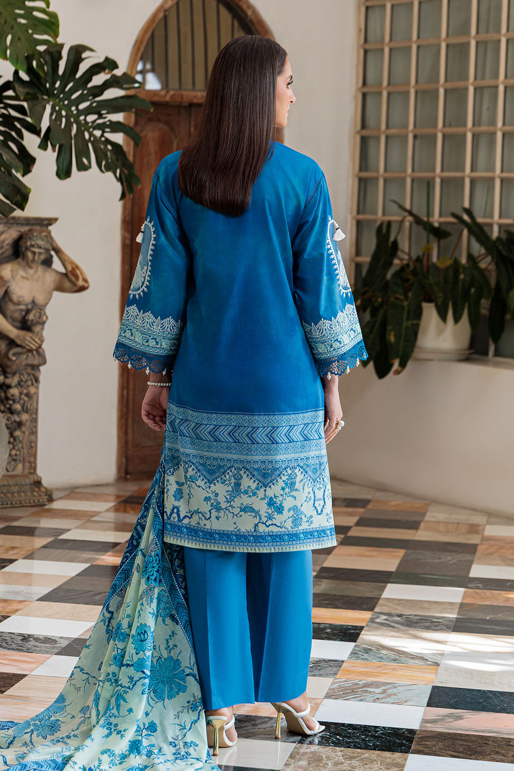 3 Piece Printed Lawn Suit with Embroidered Sleeves