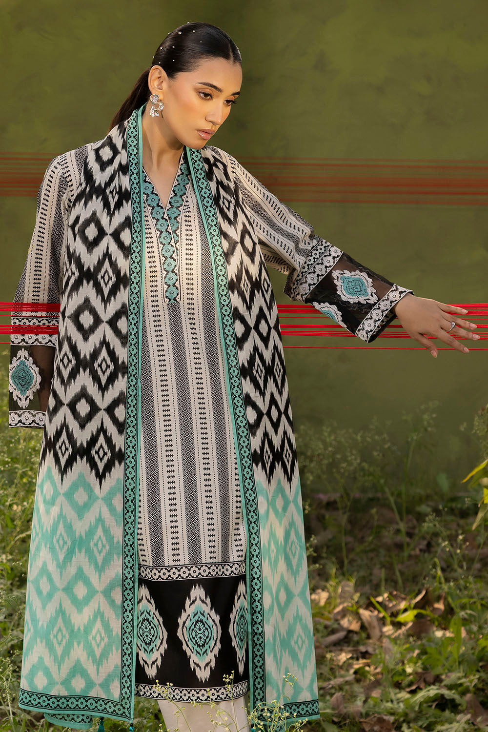 3 Piece Printed Lawn Suit with Embroidered Neckline and Border