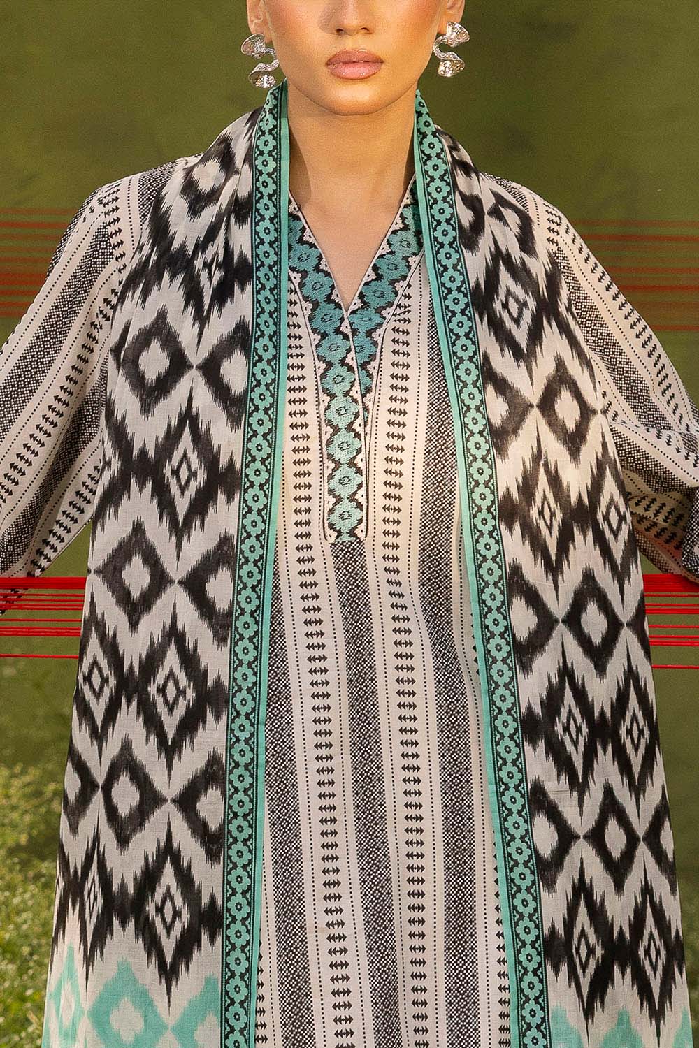 3 Piece Printed Lawn Suit with Embroidered Neckline and Border