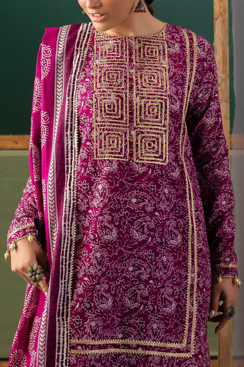 3 Piece Gota Embroidered Lawn Suit with Printed Lawn Dupatta