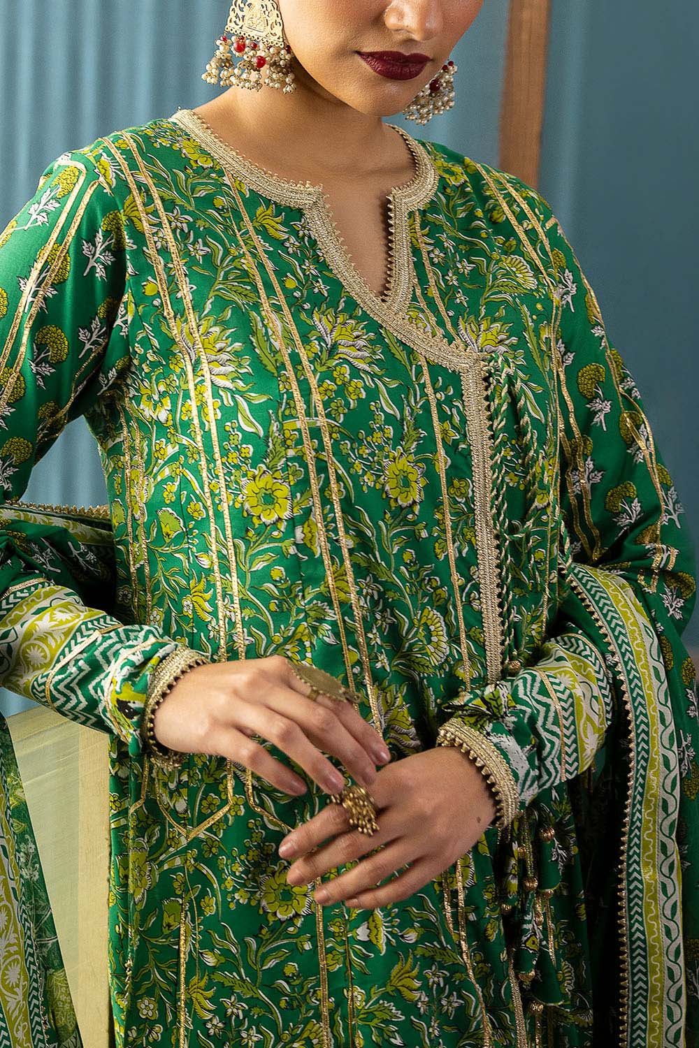 3 Piece Gota Embroidered Lawn Suit With Printed Lawn Dupatta