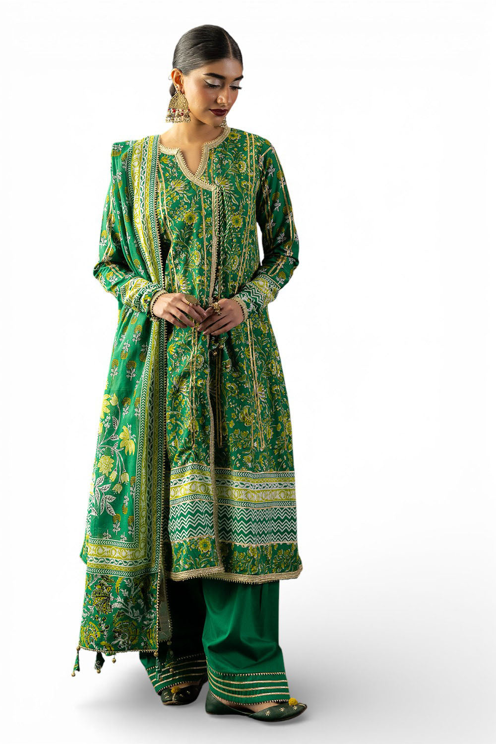 3 Piece Gota Embroidered Lawn Suit with Printed Lawn Dupatta