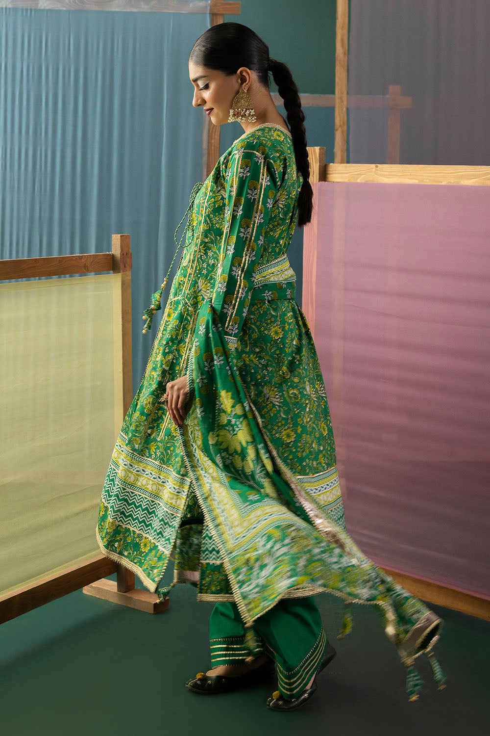 3 Piece Gota Embroidered Lawn Suit With Printed Lawn Dupatta