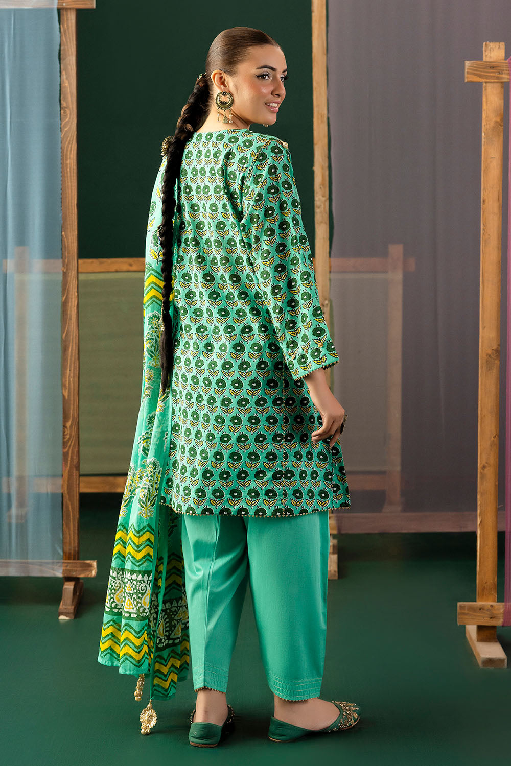 3 Piece Gota Embroidered Lawn Suit with Printed Lawn Dupatta