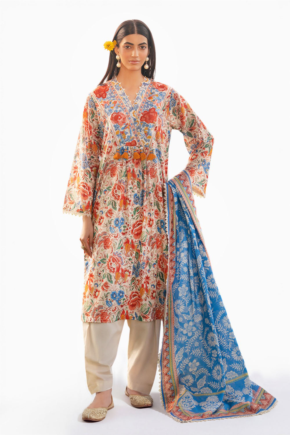 3 Piece Printed Lawn Suit with Embroidered Border