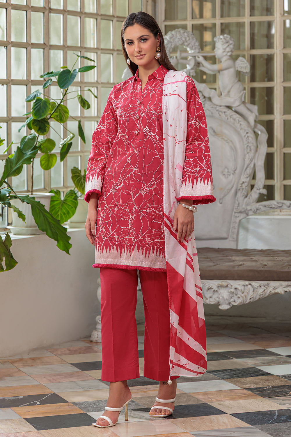 3 Piece Embroidered Lawn Suit With Dupatta