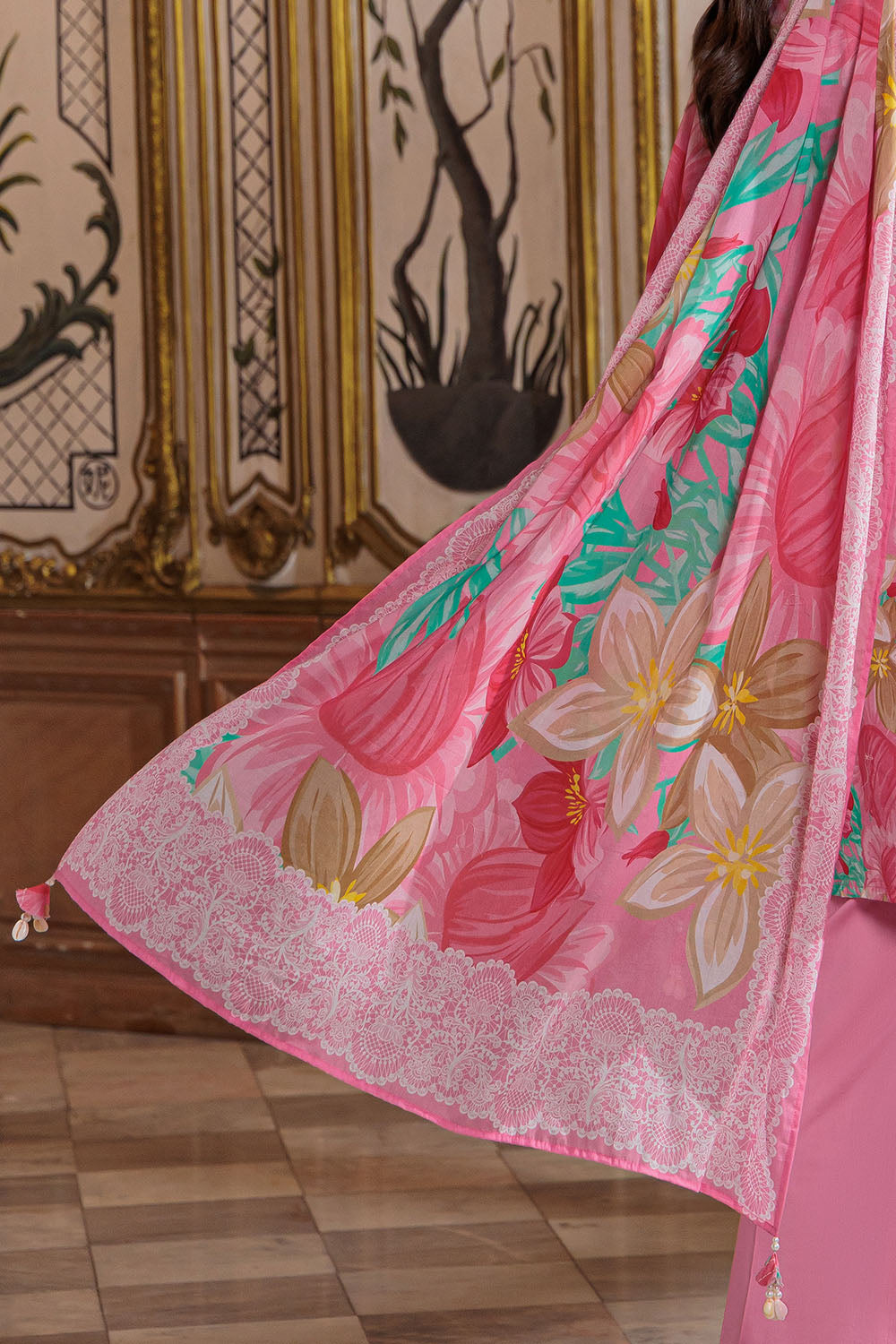 3 Piece Embroidered Printed Lawn Suit with Embroidered Border