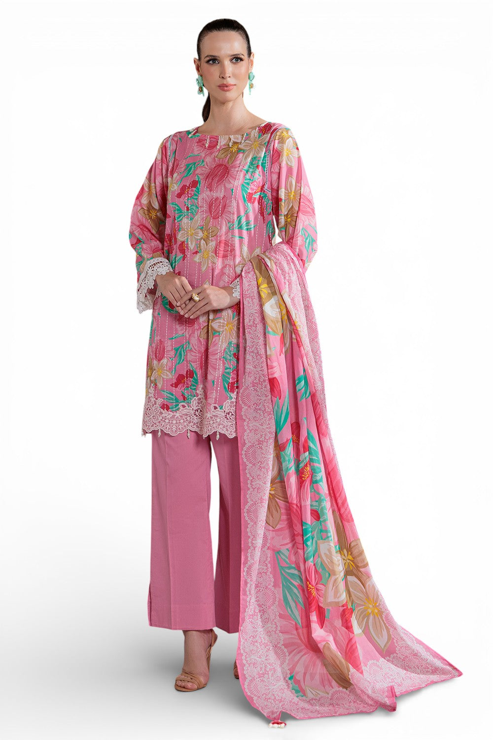 3 Piece Embroidered Printed Lawn Suit with Embroidered Border