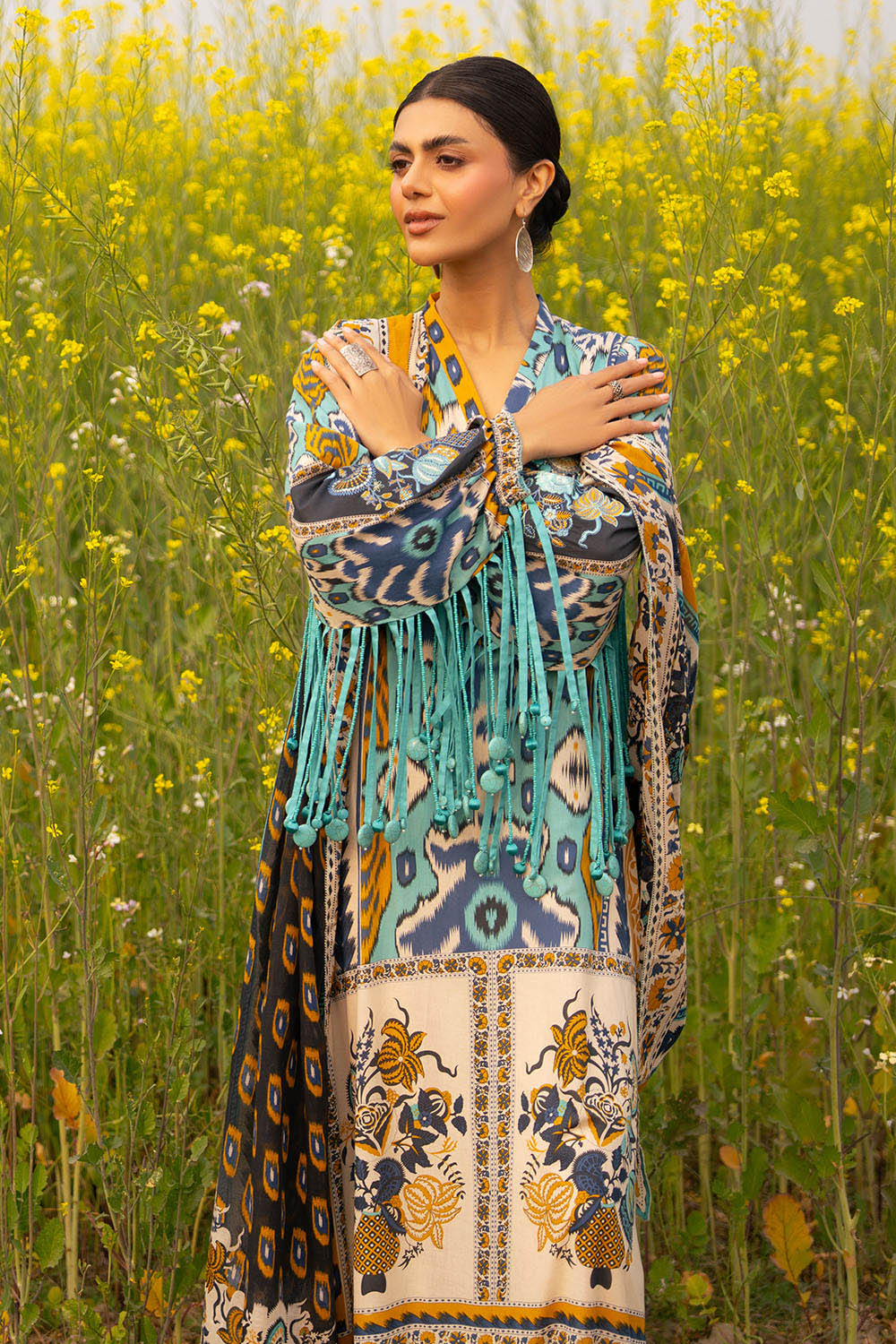 3 Piece Printed Lawn Suit With Embroidered Sleeves