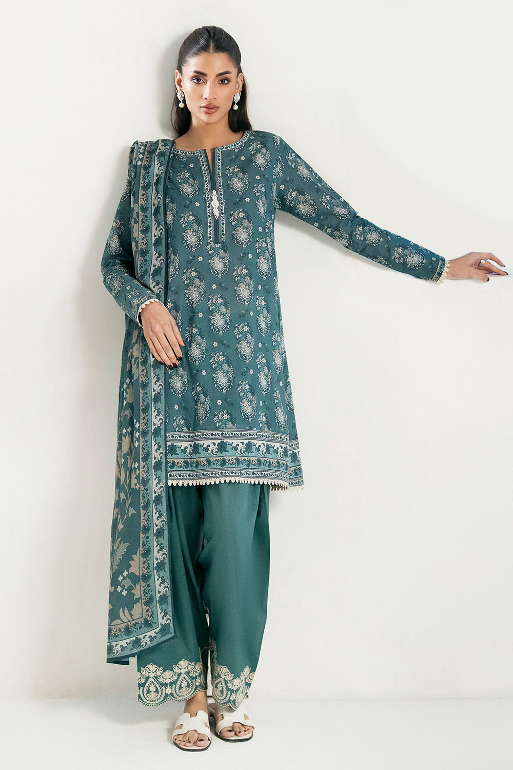 3 Piece Printed Lawn Suit with Embroidered Trouser Border