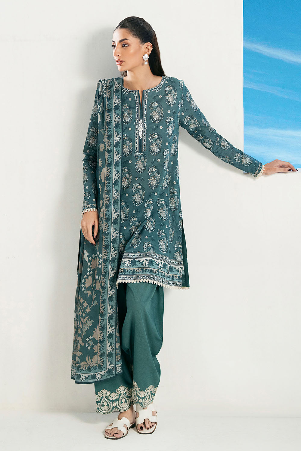 3 Piece Printed Lawn Suit with Embroidered Trouser Border
