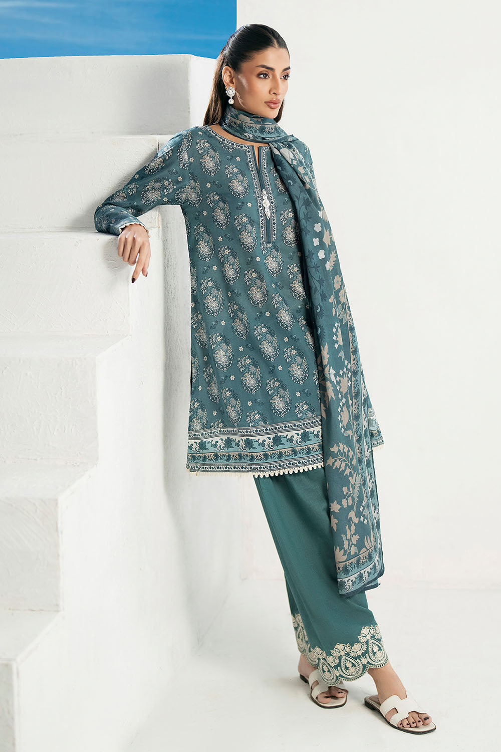 3 Piece Printed Lawn Suit with Embroidered Trouser Border