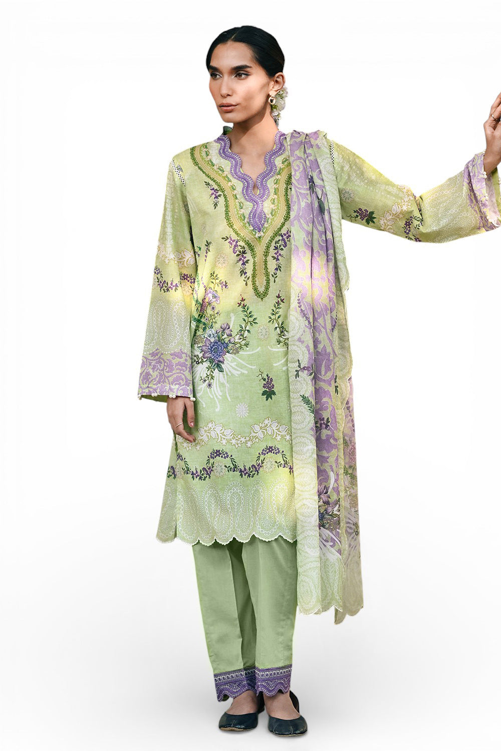 3 Piece Printed Lawn Suit with Embroidered Borders