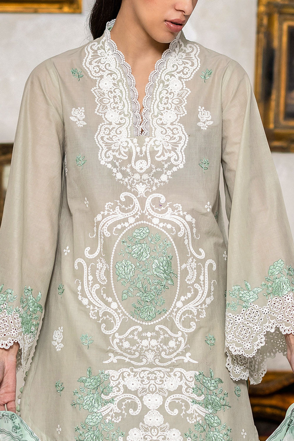 3 Piece Embroidered Lawn Suit With Denting Lawn Dupatta And Border