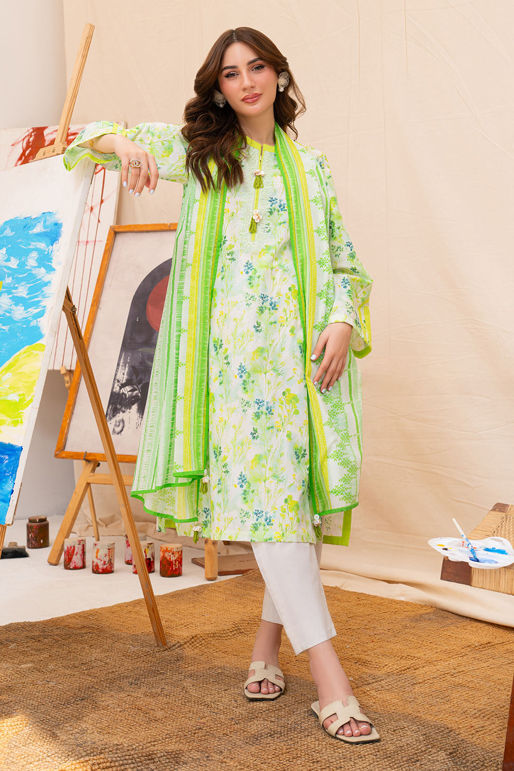 3 Piece Printed Lawn Suit with Embroidered Neckline
