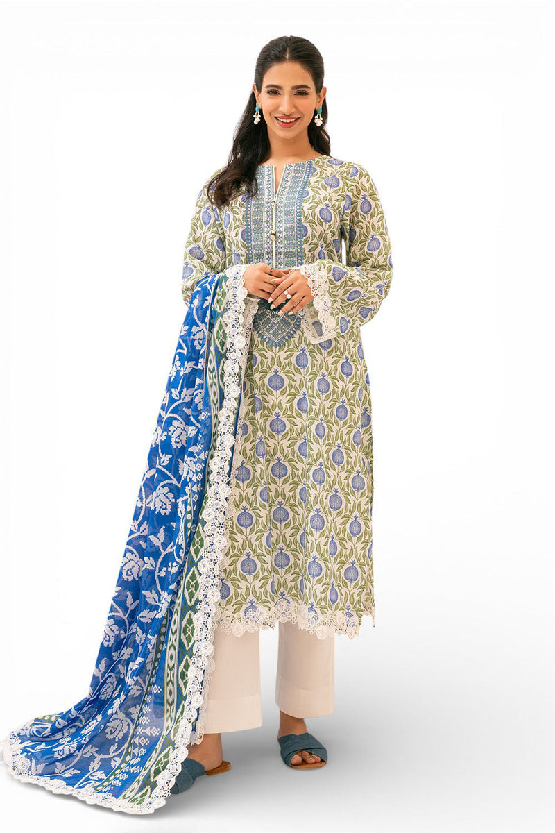 3 Piece Printed Lawn Suit With Embroidered Neckline