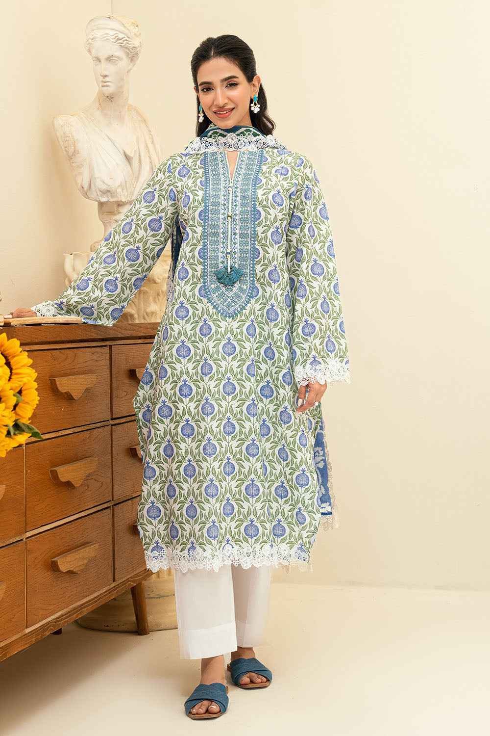3 Piece Printed Lawn Suit With Embroidered Neckline