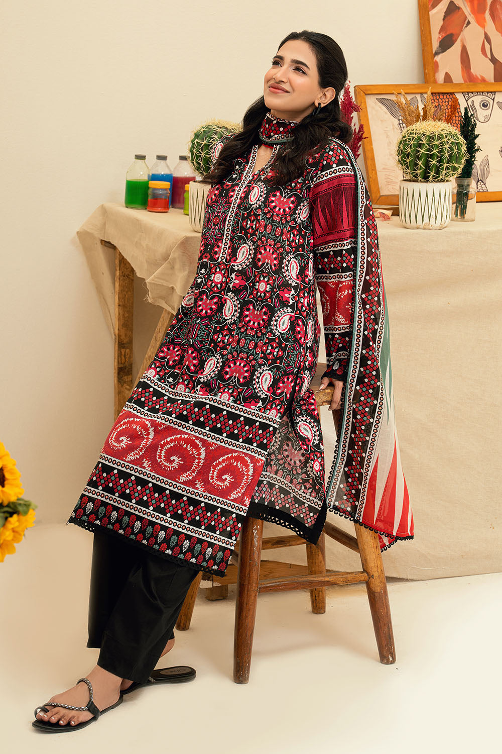 3 Piece Printed Lawn Suit With Embroidered Neckline