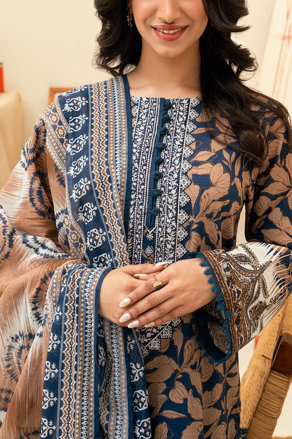 3 Piece Printed Lawn Suit with Embroidered Neckline