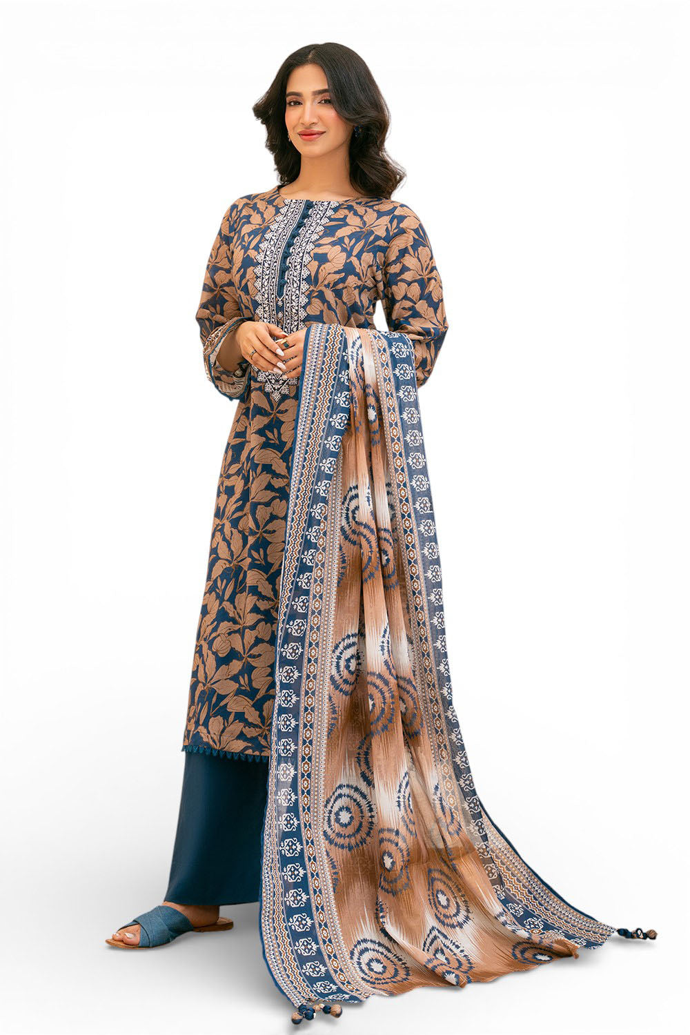 3 Piece Printed Lawn Suit With Embroidered Neckline