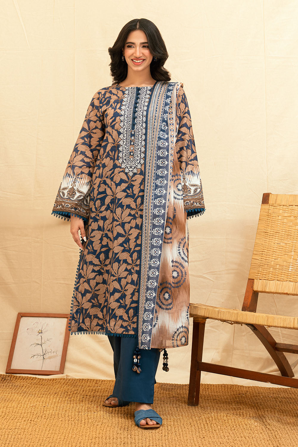 3 Piece Printed Lawn Suit with Embroidered Neckline