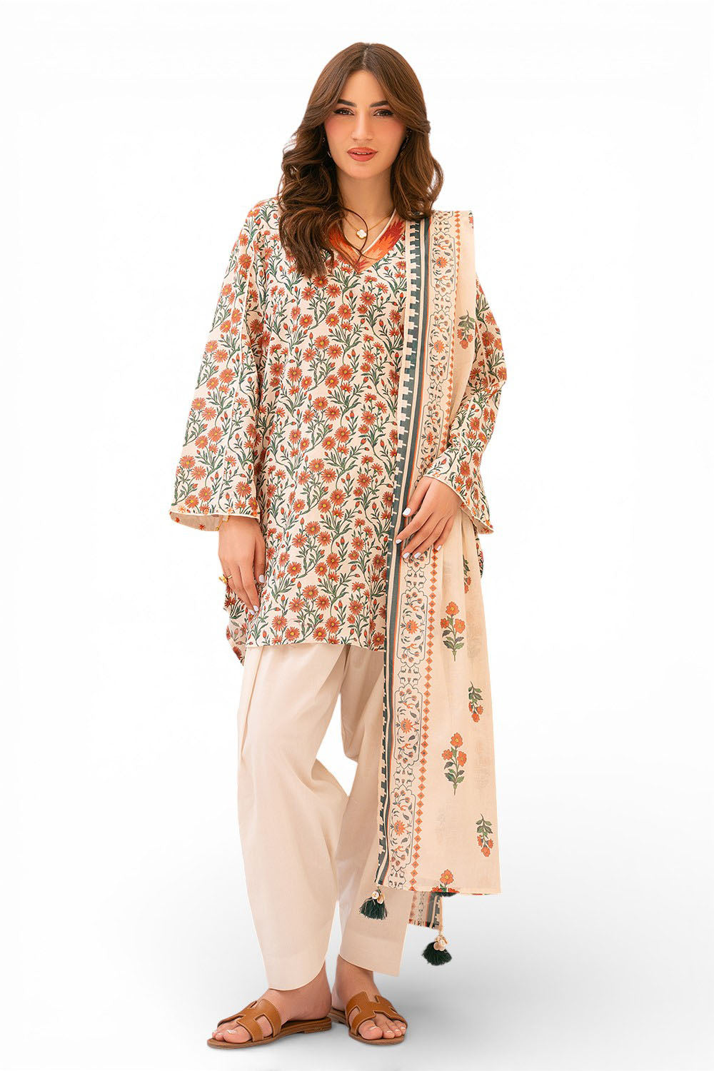 3 Piece Printed Lawn Suit With Embroidered Neckline