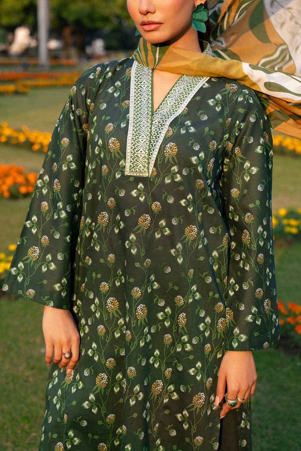 3 Piece Printed Lawn Suit With Embroidered Neckline