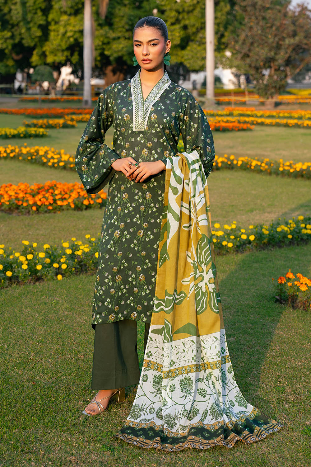 3 Piece Printed Lawn Suit With Embroidered Neckline