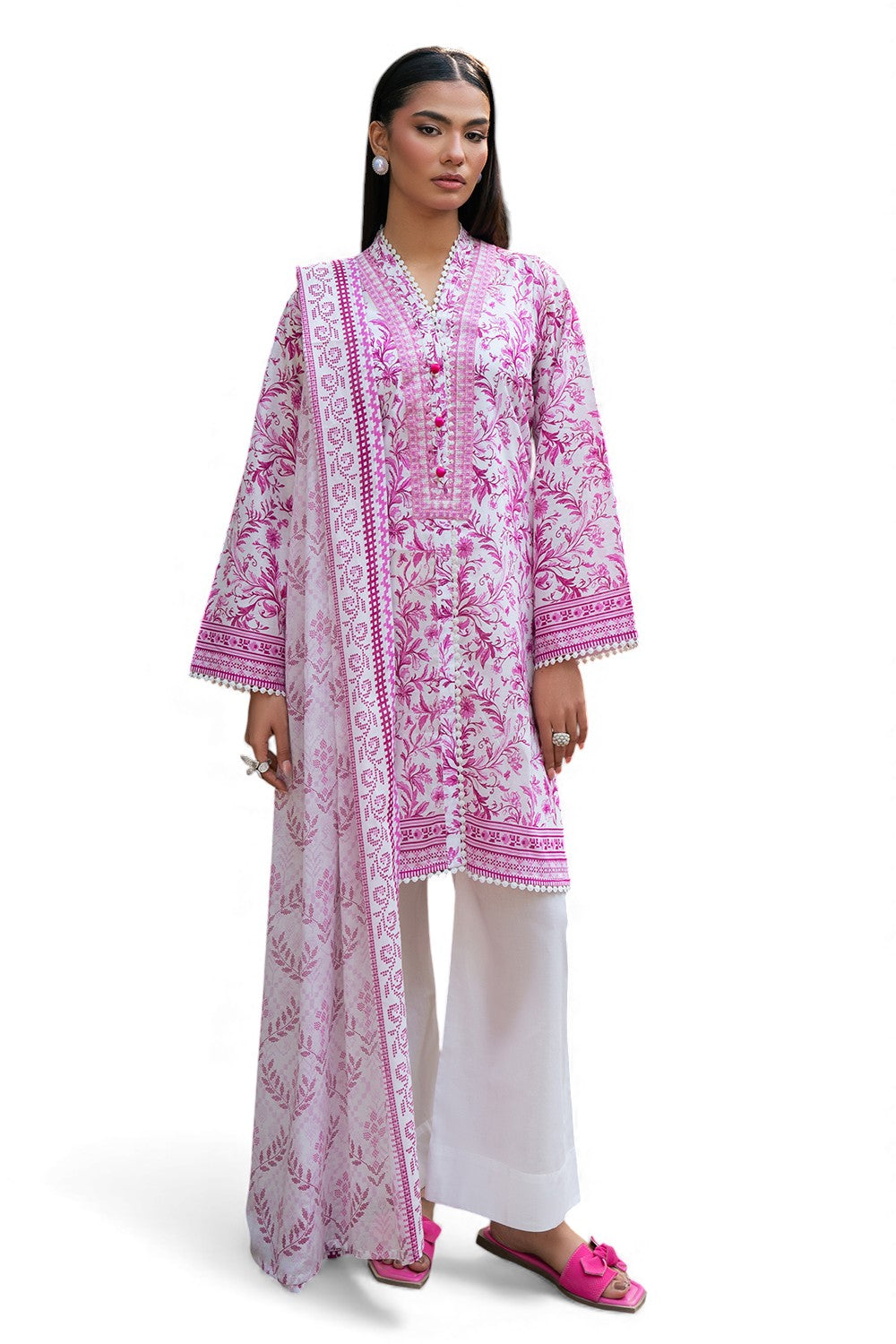 3 Piece Printed Lawn Suit with Embroidered Neckline