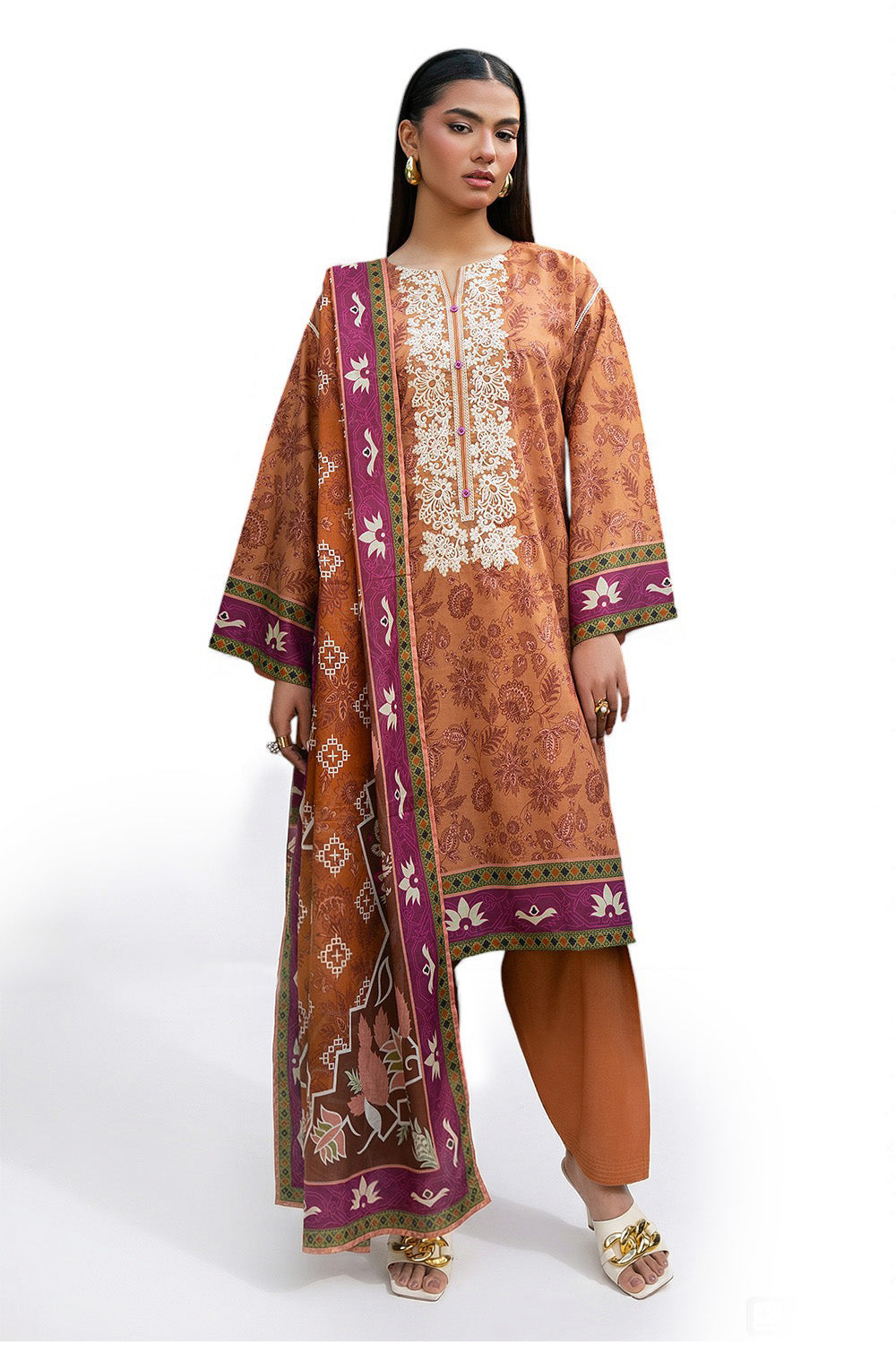 3 Piece Printed Lawn Suit With Embroidered Neckline