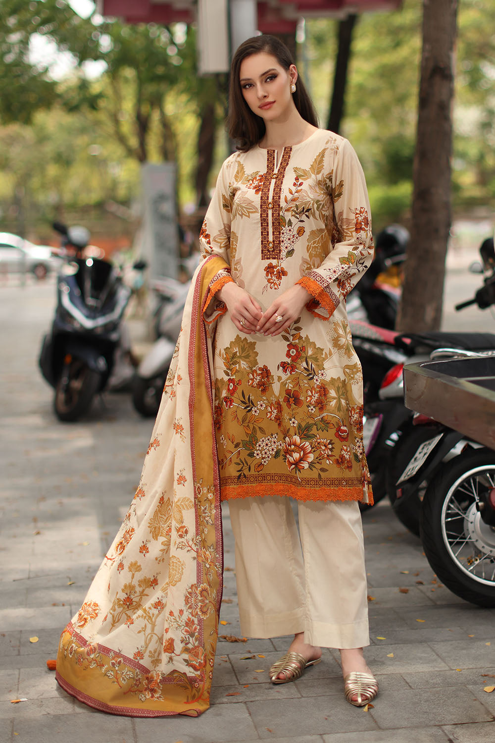 3 Piece Embroidered Printed Lawn Suit with Printed Lawn Dupatta