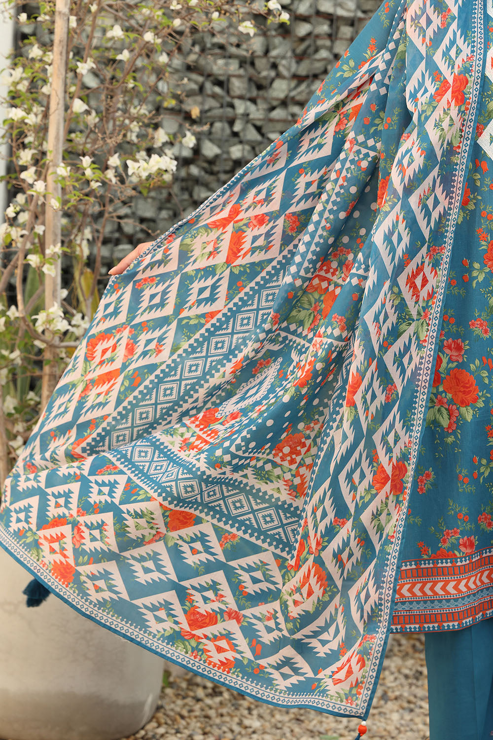 3 Piece Embroidered Printed Lawn Suit with Printed Lawn Dupatta