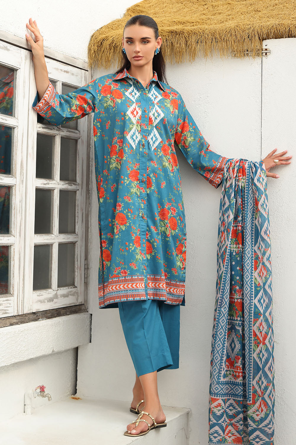 3 Piece Embroidered Printed Lawn Suit with Printed Lawn Dupatta