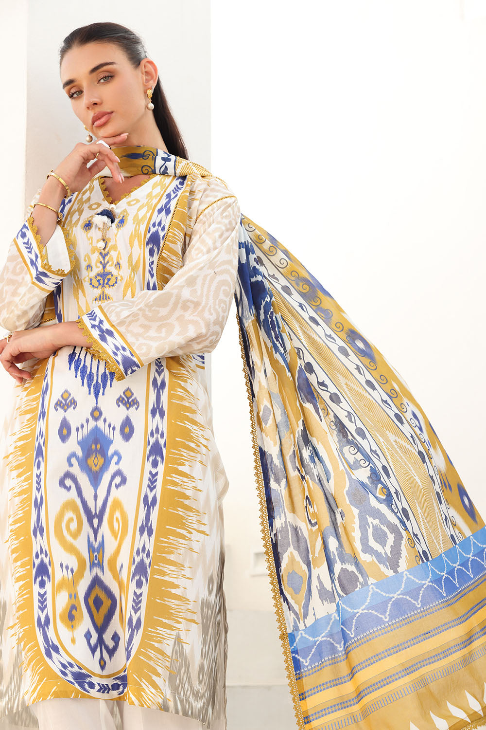 3 Piece Embroidered Printed Lawn Suit with Printed Lawn Dupatta