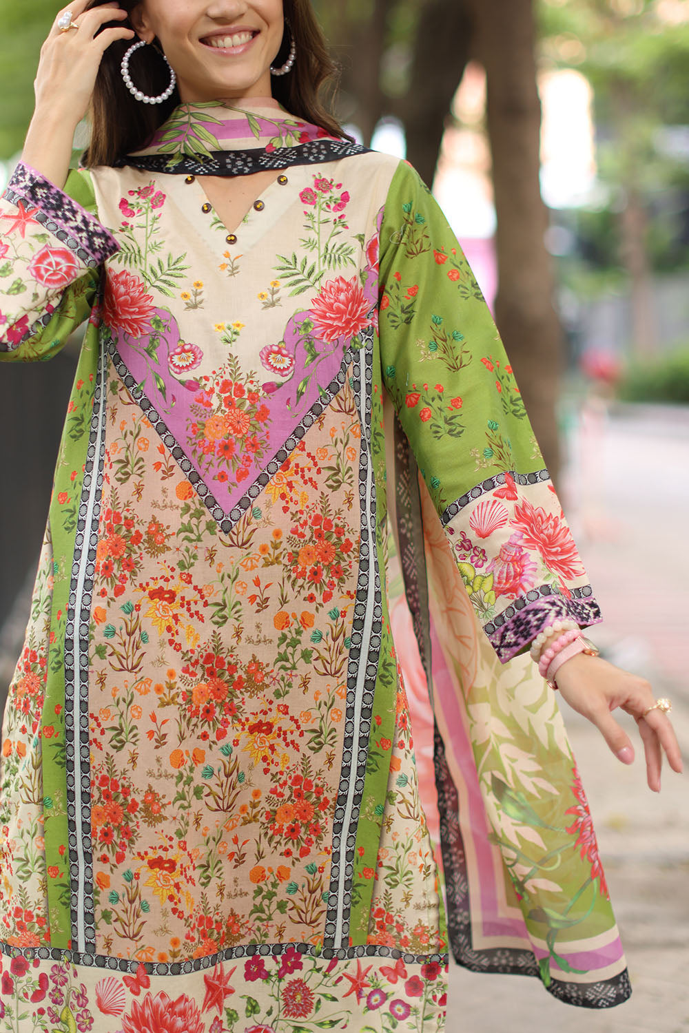 3 Piece Embroidered Printed Lawn Suit with Printed Lawn Dupatta