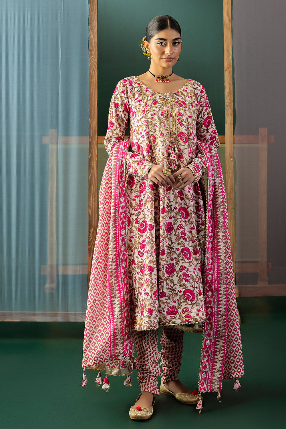3 Piece Gota Embroidered Lawn Suit with Printed Lawn Dupatta