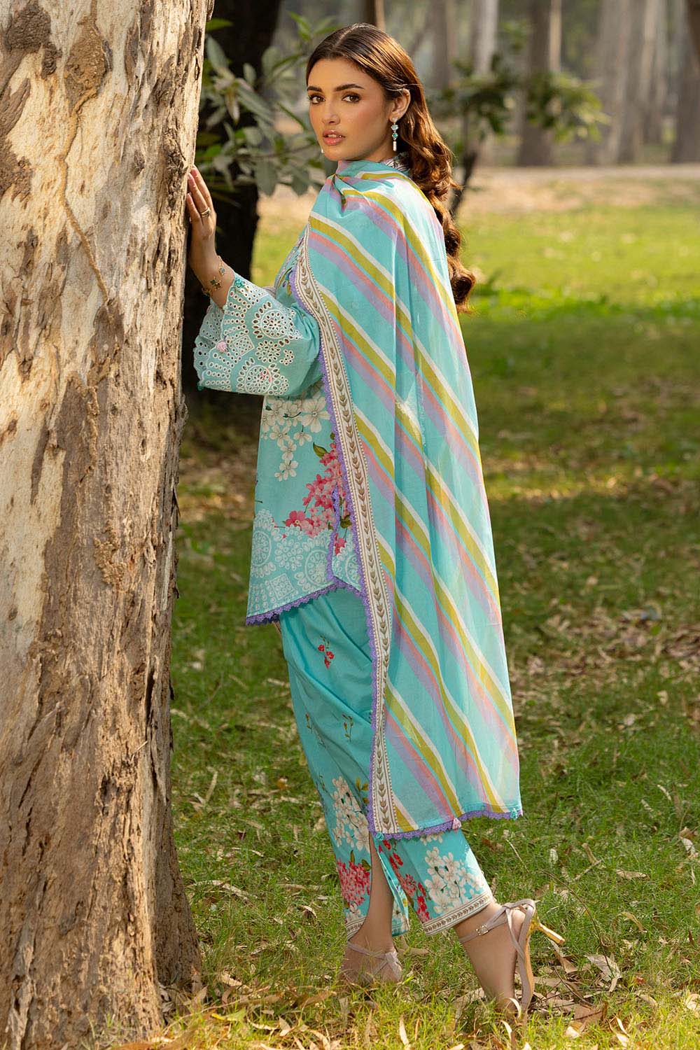 3 Piece Printed Lawn Suit with Embroidered Sleeves and Printed Trouser