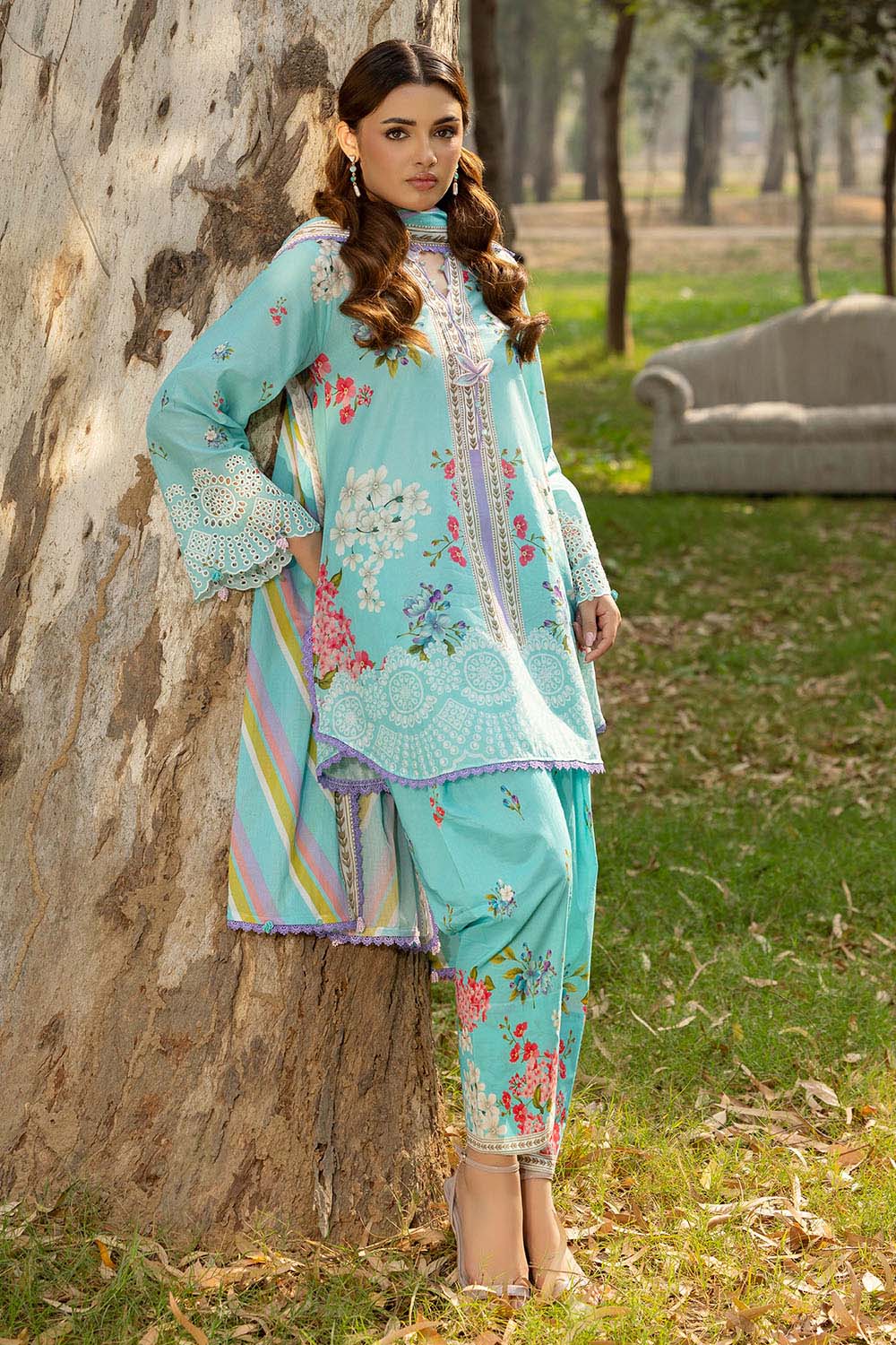 3 Piece Printed Lawn Suit with Embroidered Sleeves and Printed Trouser