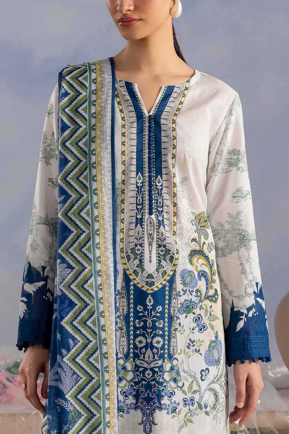 3 Piece Printed Cotton Suit with Printed Lawn Dupatta