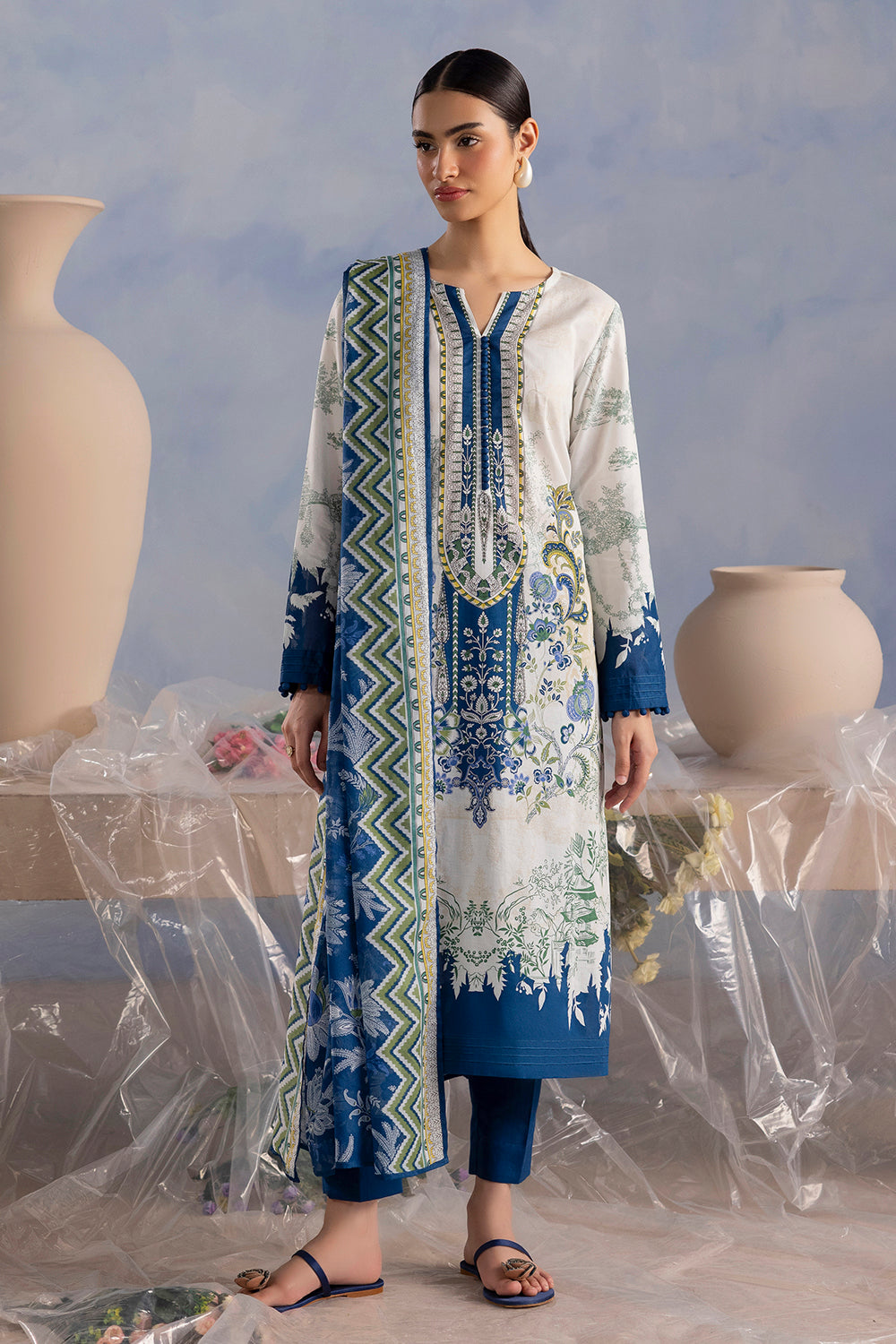 3 Piece Printed Cotton Suit with Printed Lawn Dupatta