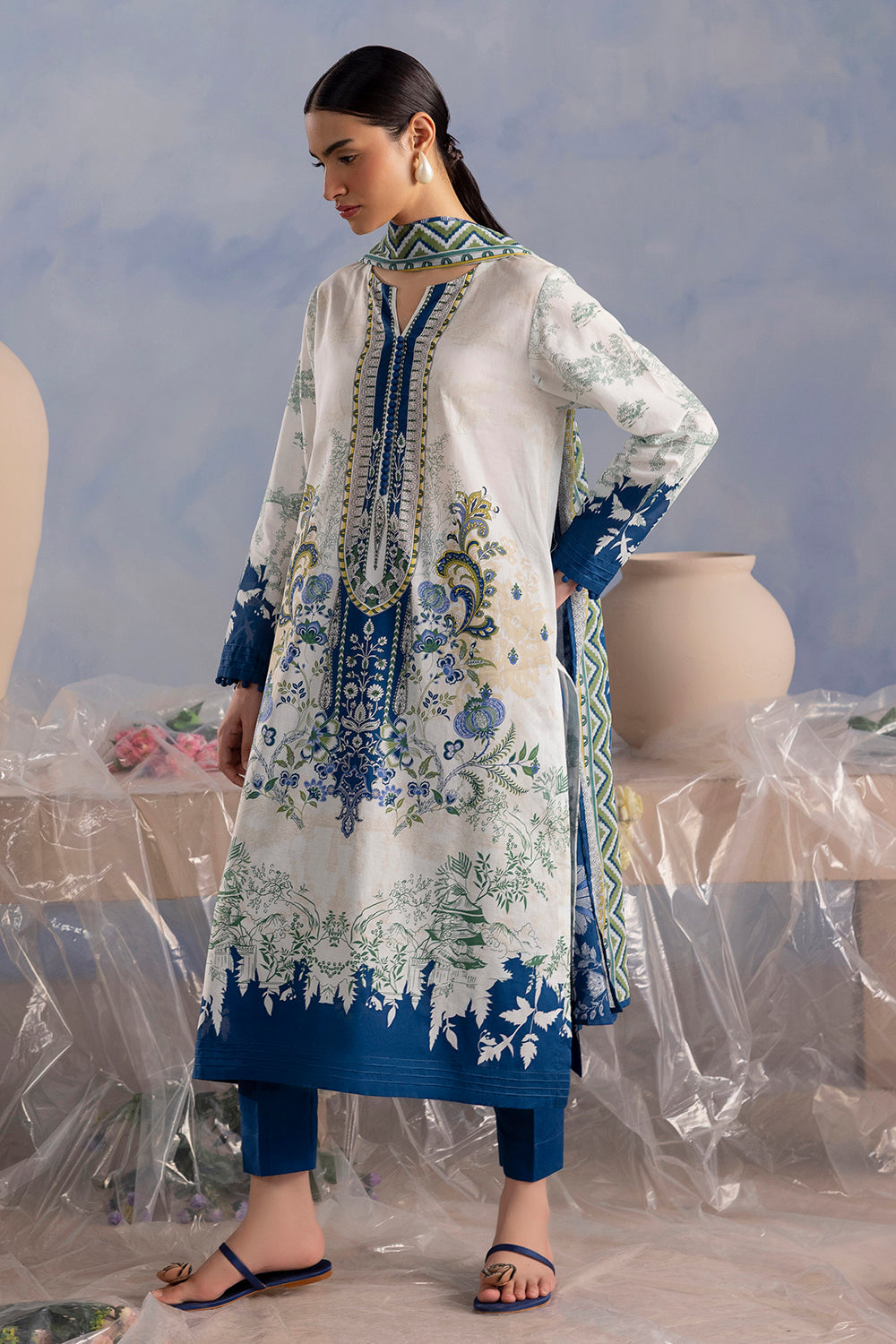 3 Piece Printed Cotton Suit with Printed Lawn Dupatta