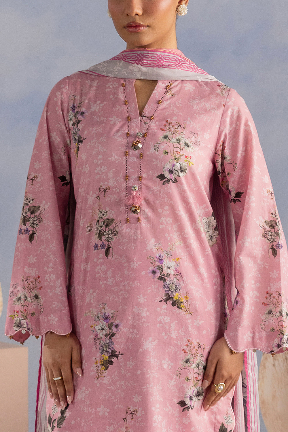 3 Piece Printed Cotton Suit with Printed Lawn Dupatta