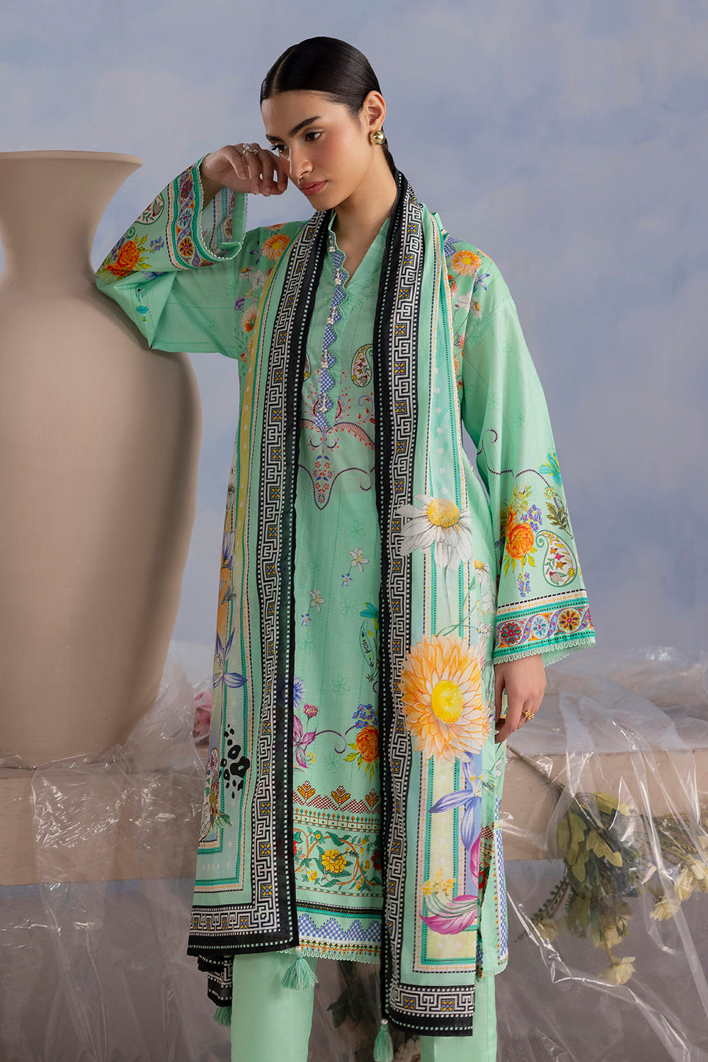 3 Piece Printed Cotton Suit with Printed Lawn Dupatta