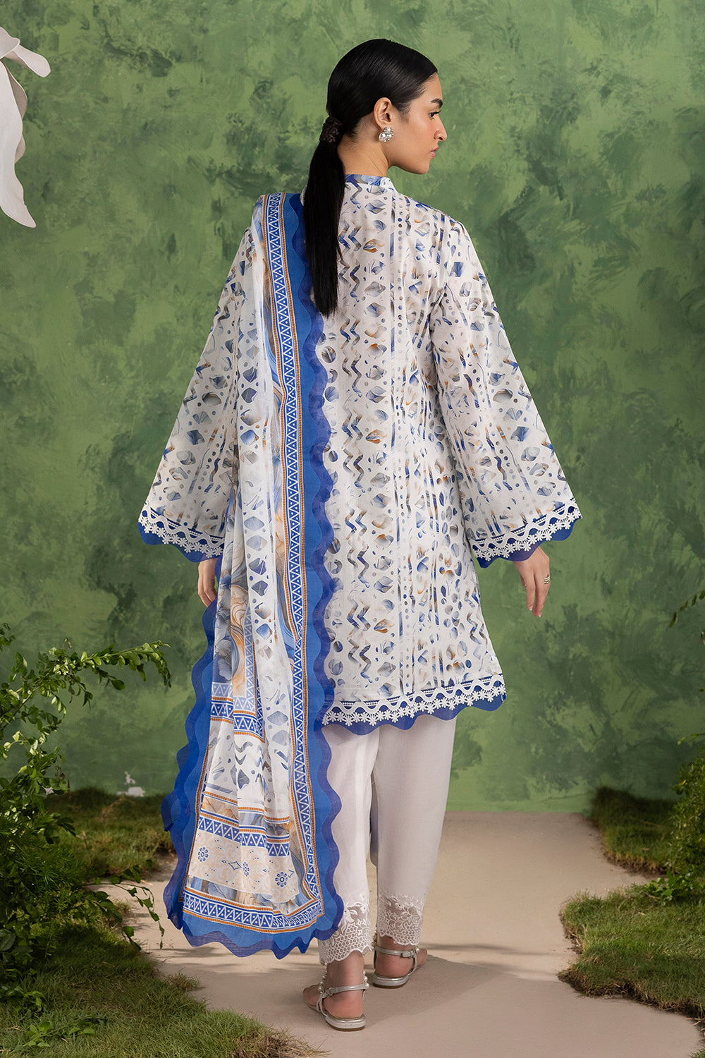 3 Piece Printed Cotton Suit with Printed Lawn Dupatta and Embroidered Trouser Border