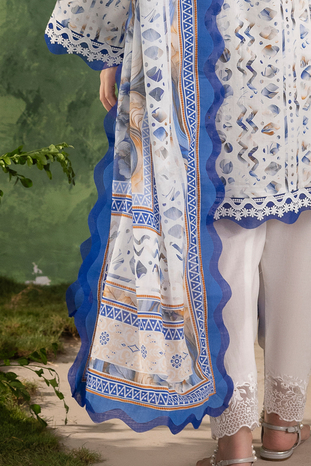 3 Piece Printed Cotton Suit with Printed Lawn Dupatta and Embroidered Trouser Border
