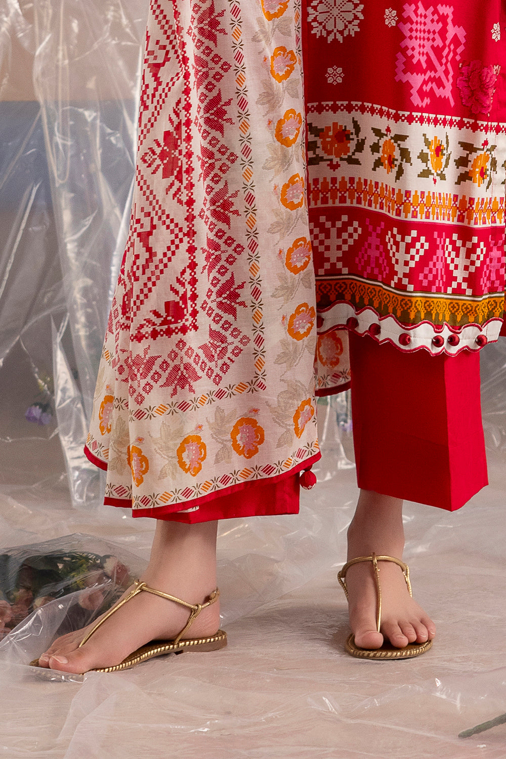 3 Piece Printed Cotton Suit with Printed Lawn Dupatta and Embroidered Neckline