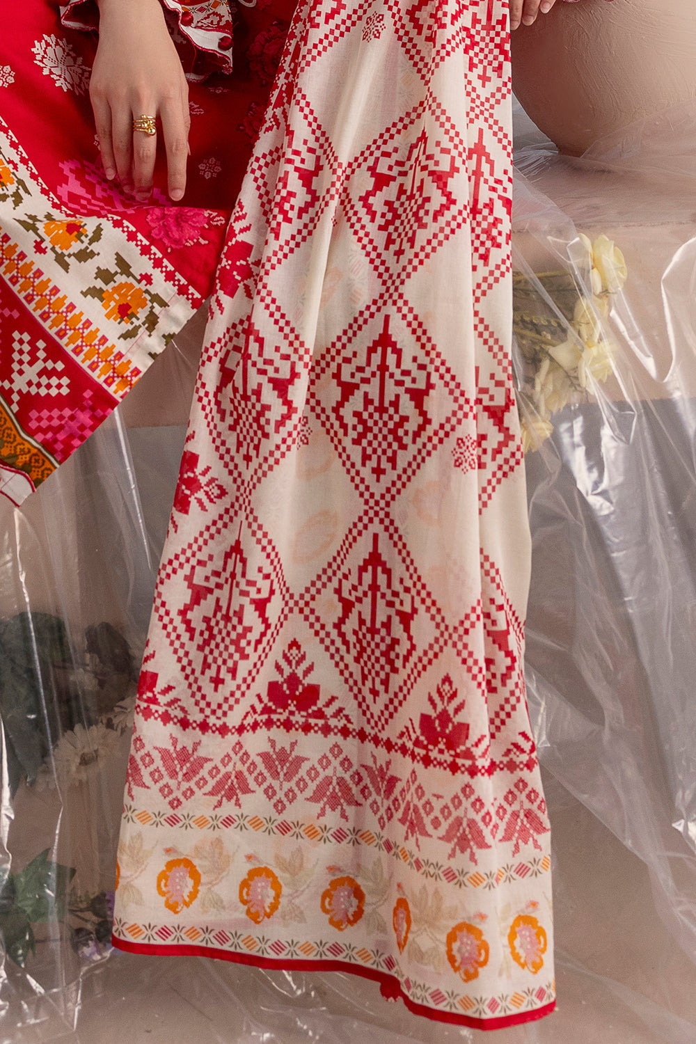3 Piece Printed Cotton Suit with Printed Lawn Dupatta and Embroidered Neckline