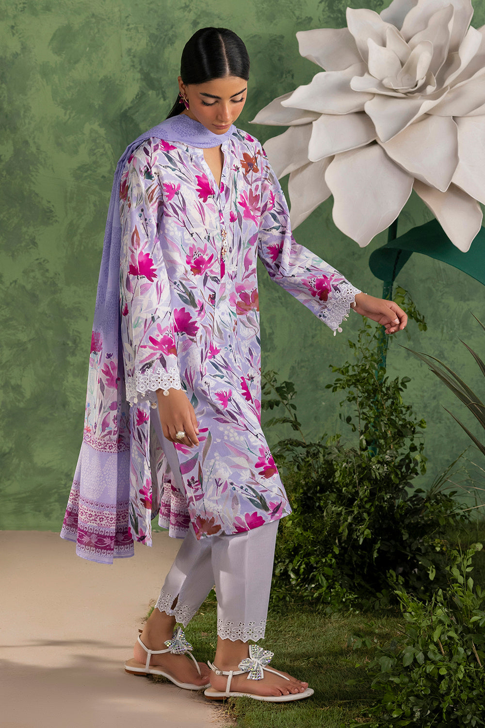 3 Piece Printed Cotton Suit with Printed Lawn Dupatta and Embroidered Trouser